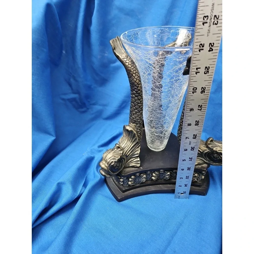 Vintage Japanese Dolphin Koi Fish Vase Centerpiece‎ Neoclassical Crackle 12